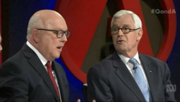 Mr Brandis spars with Julian Burnside, QC, about refugees. Photo: ABC