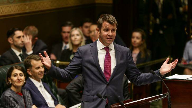 NSW Premier Mike Baird had a dig at Labor's new Port Stephens MP Kate Washington. Photo:  Dallas Kilponen