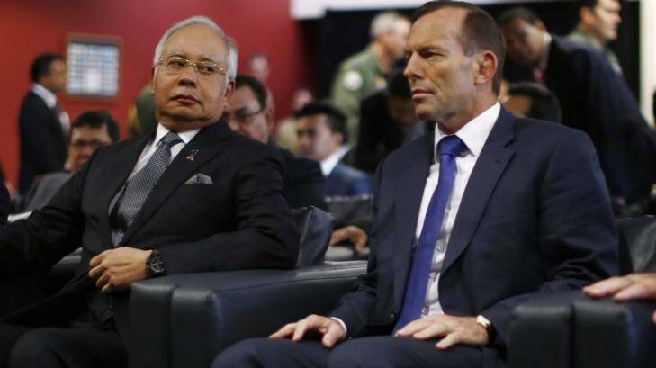 Malaysian Prime Minister Najib Razak with then Australian prime minister Tony Abbott at the start of the search.