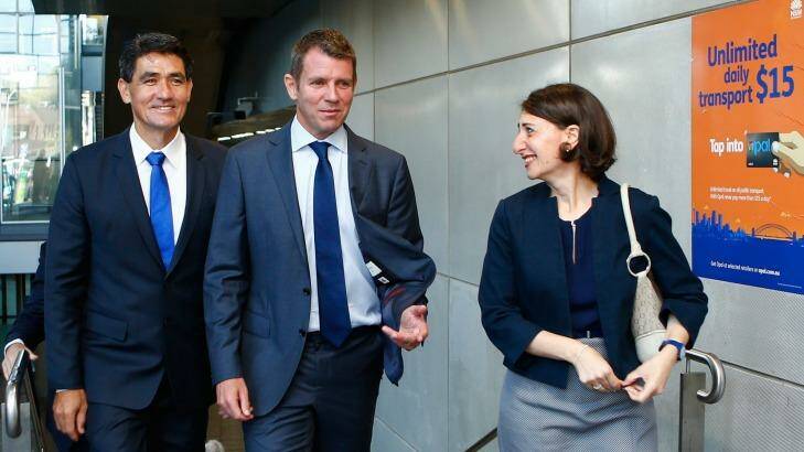 Geoff Lee with Mike Baird and Gladys Berejiklian during the campaign. Photo: Daniel Munoz