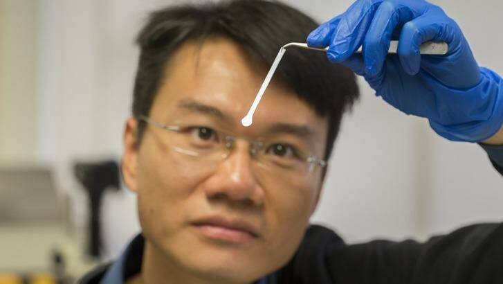 Lead researcher William Wong said the paper-like material can propel liquid up to 15cm. Photo: Stuart Hay