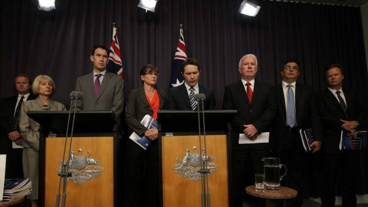 Then home affairs minister Jason Clare speaks at a joint media conference with sporting code representatives at Parliament House in 2013. Photo: Alex Ellinghausen
