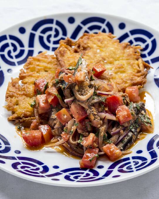Tinned sardines are so easy to turn into a quick meal - just add red onion, tomatoes, parsley and whip up some hashbrowns to complete the meal <a href="http://www.goodfood.com.au/good-food/cook/recipe/potato-hash-browns-with-sardine-salad-20140310-34ghy.html"><b>(recipe here).</b></a> Photo: Marina Oliphant
