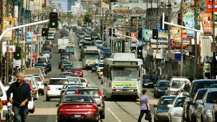 Traffic lines Sydney Road in Coburg. Photo: John Woudstra