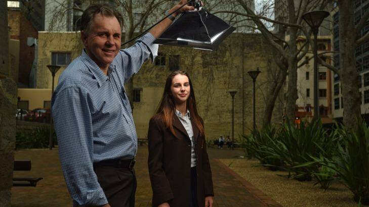 Paige Bebee , finalist in this year's Eureka awards and her Nobel Prize winning grandfather Prof Barry Marshall. Photo: Nick Moir