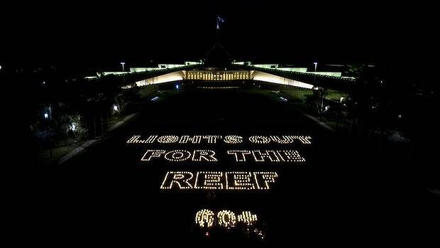 Lights out for the Reef on the lawns of Parliament House for Earth Hour. Photo: Jay Cronan.