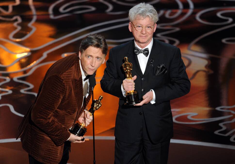 Filmmakers Nicholas Reed (L) and Malcolm Clarke accept the Best Documentary, Short Subject award for 'The Lady In Number 6' onstage during the Oscars at the Dolby Theatre on March 2, 2014 in Hollywood Photo: GETTY IMAGES
