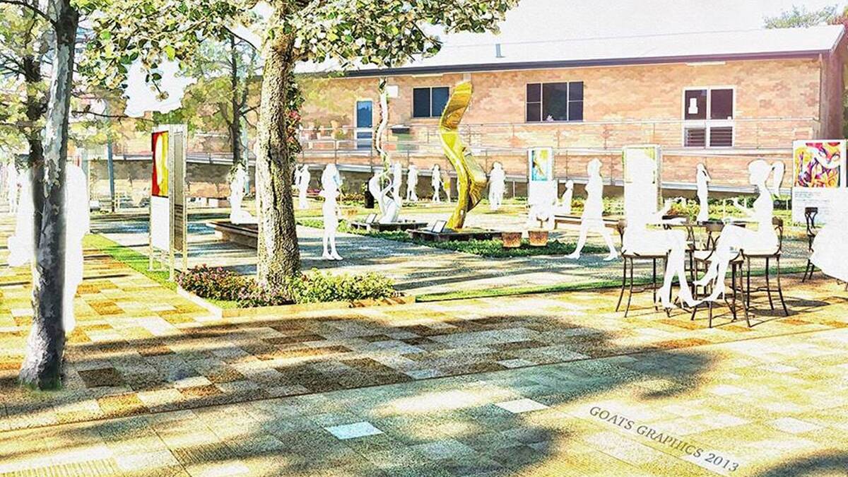 An artist’s drawing of an earlier proposal for an outdoor reading area and sculpture garden on the site where the HACC building will now be constructed.