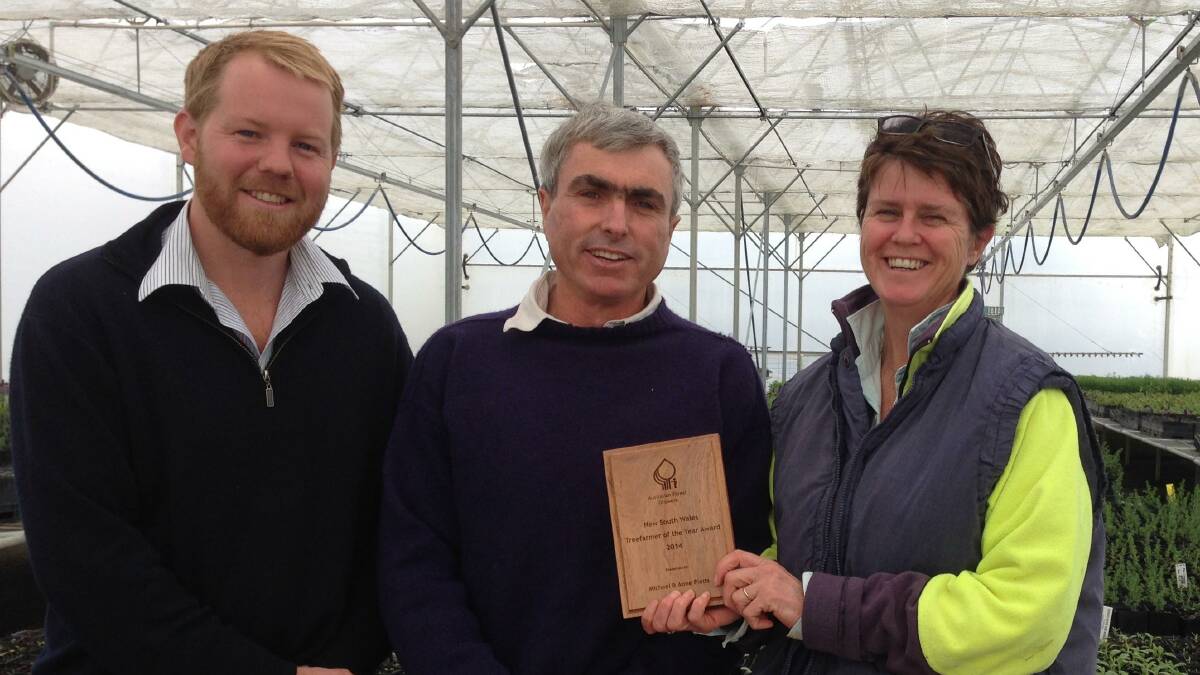 Tim Gillespie-Jones of Australian Forest Growers with AFG 2014 NSW Tree Farmer of the Year winners, Michael and Anne Platts.
