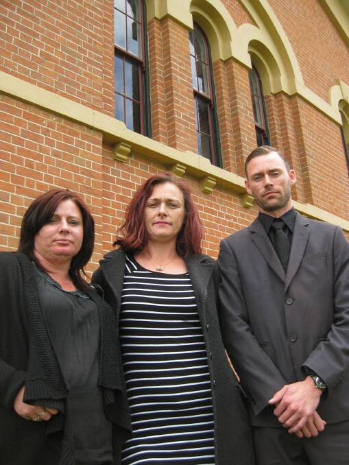 Sylvia Pajuczok's three children - Cassandra, Belinda and Bradley, all from the Sydney area - outside Bombala Court
 on Monday.