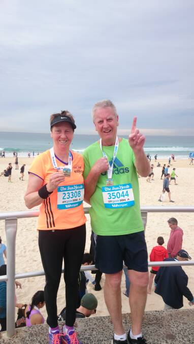 Julie Peadon with her older brother, Don Beileiter, of Northmead, after the race at Bondi.
