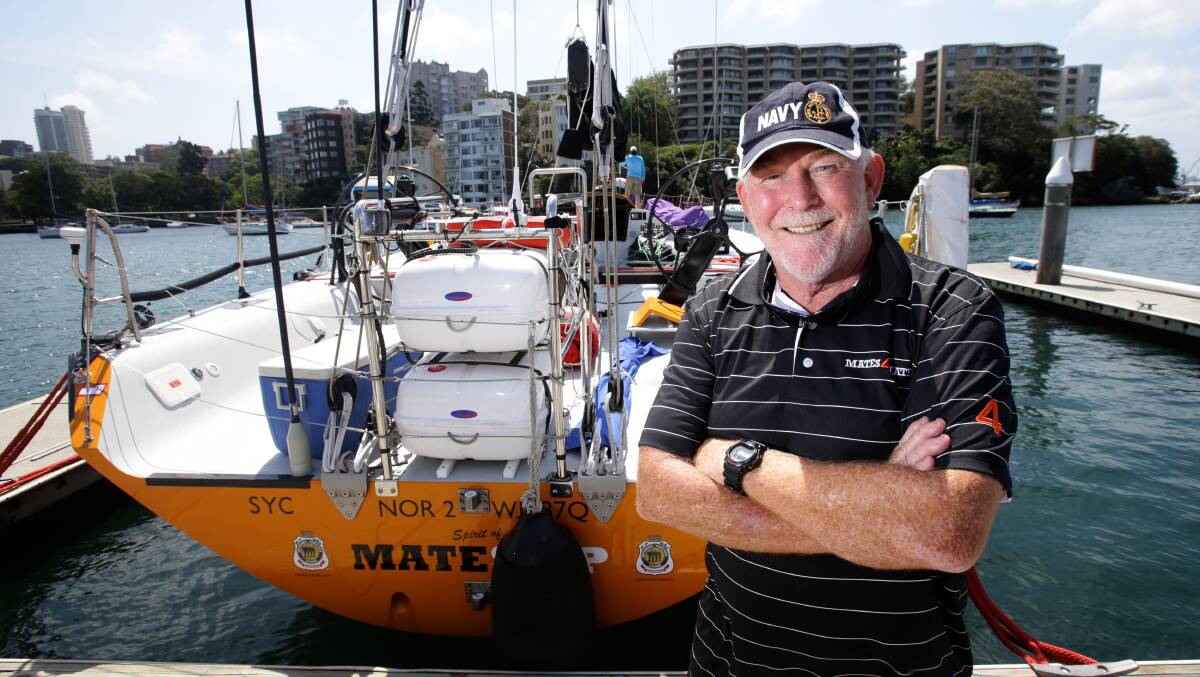 Terry Slader is naval man who was sent to Indonesia after tsunami. He is pictured with the VO60 Spirit of Mateship that will be crewed by military personnel many of whom served in Afghanistan in this years Rolex Sydney Hobart. 21st December 2013.