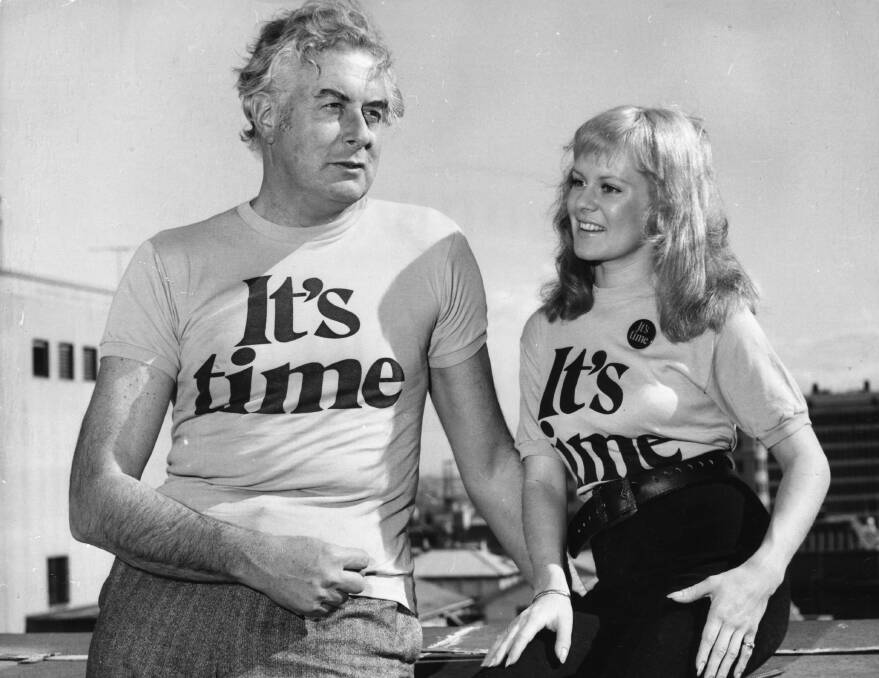 Gough Whitlam with Little Pattie on the campaign trail. Getty images.
