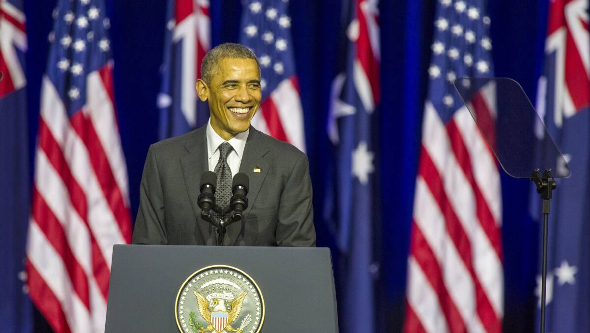 US President Barack Obama addresses an audience at the University of Queensland  (Photo by Glenn Hunt/Getty Images)
