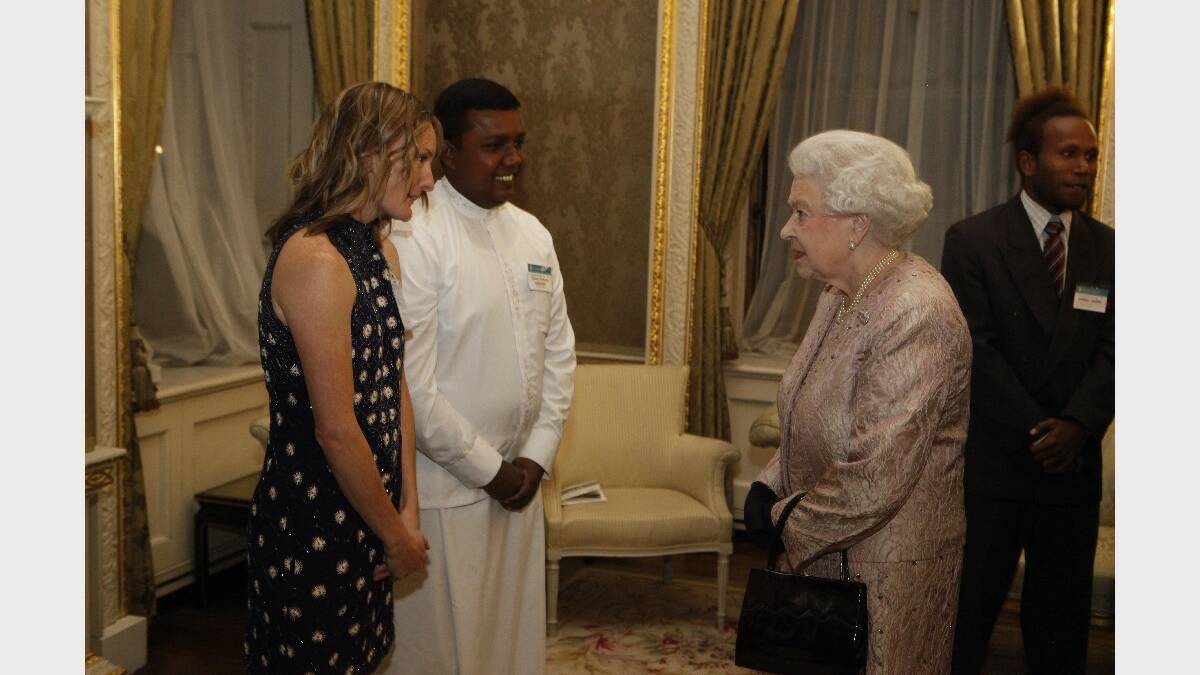 BEGA/LONDON: Former Bega girl Ellie Seckold speaks with Her Majesty Queen Elizabeth II at the Commonwealth Day reception in London. Commonwealth Secretariat photo by Richard Lewis.
