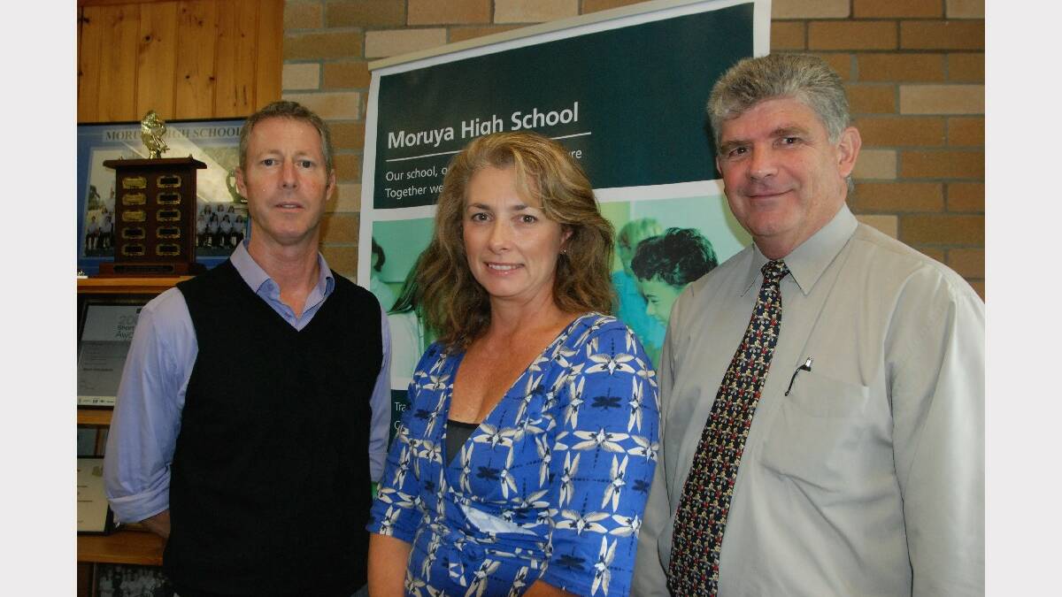 EUROBODALLA: South Coast Workplace Learning  executive officer Steve Picton, Moruya High School careers advisor Tracy Hogg and head teacher and SCWL director Mike Dent discussing proposals by the federal government to scrap the Partnership Broker Program.