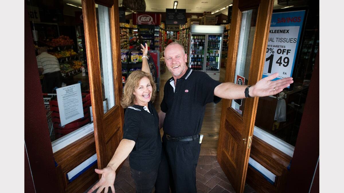 JAMBEROO: Trevor Fredericks and Carmel Goldsmith at the re-opening of the Jamberoo IGA. The shop was destroyed by fire in December 2012