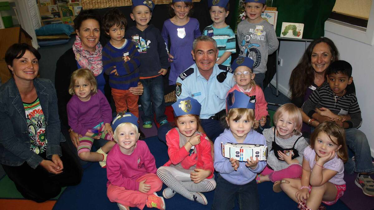COBARGO: Cobargo’s pre-schoolers were excited to meet their local policeman, Senior Constable Robert Dunlop, who spoke to them about safety, manners – and demonstrated his handcuffs.