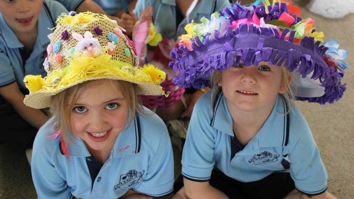 PAMBULA: Pambula Public School students, Mia Sole, left and Ivy Hassell were part of the school’s annual Easter hat parade. 
