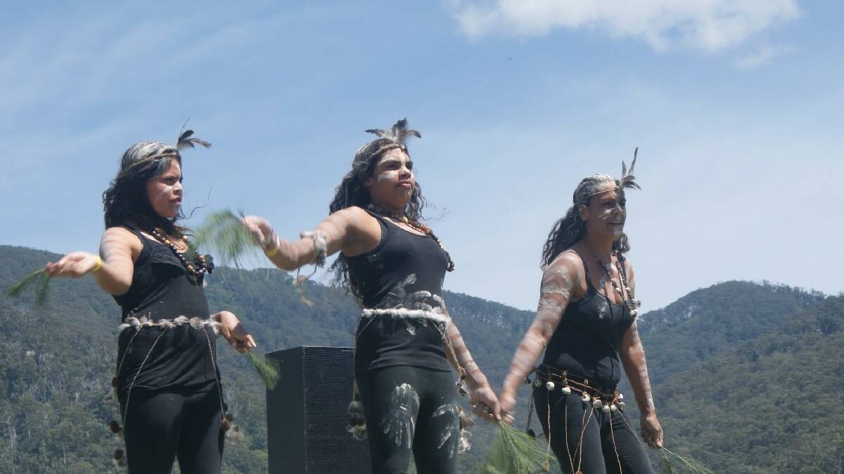 TILBA: The local girls’ dance group impressed the crowd at the Yuin Back to Country Celebration at Tilba, with Gulaga Mountain in the background. 