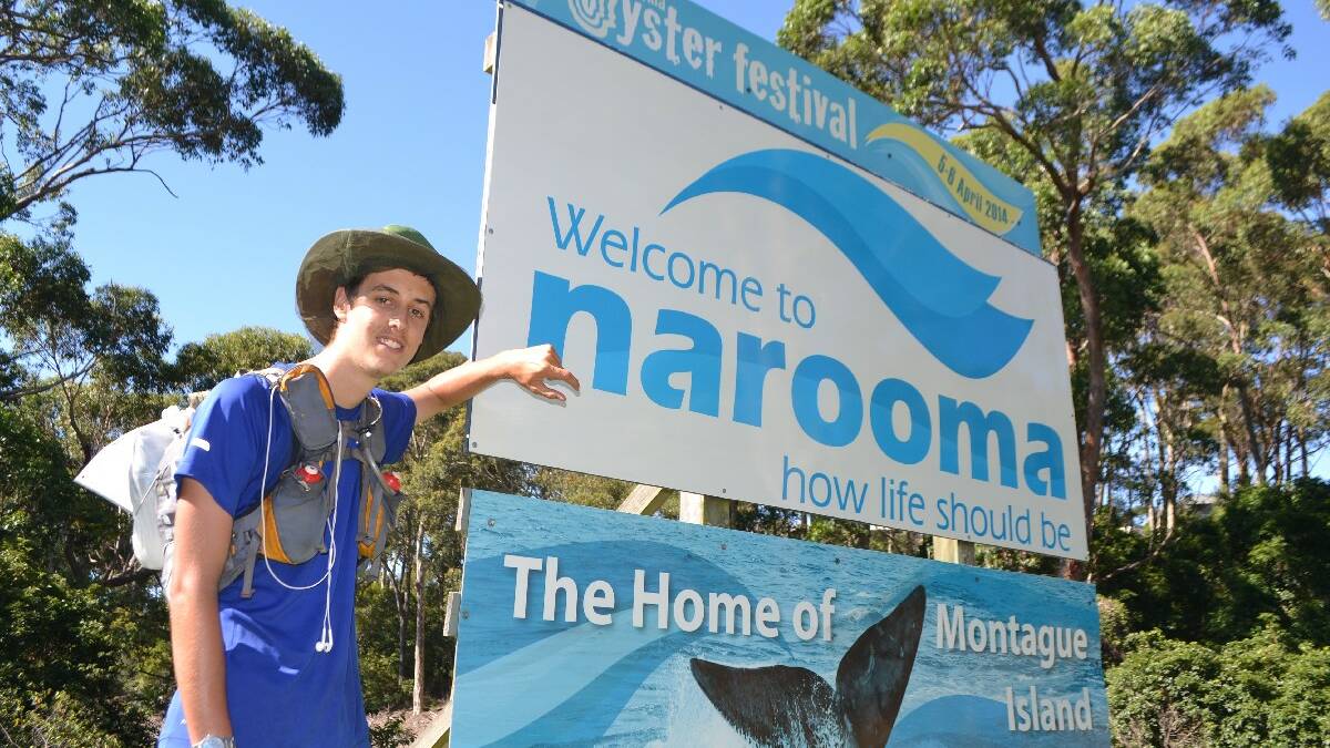 NAROOMA: 18-year-old Alex Cooke leaves Narooma on Thursday on his way from Melbourne to Sydney walking the Princes Highway to raise funds and awareness for beyondblue. 