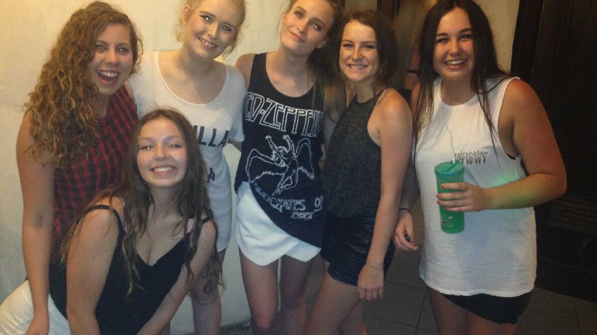 BALI: Ulladulla friends in Bali during schoolies;  Maya Tonkin-Cook (left), Jasmine Pyemont, Brianna Payten, Courtney Green, Lyndsay Sadler and Sophie Johnston. The group was having a great time until Courtney Green had to be hospitalised after her drink was spiked. 