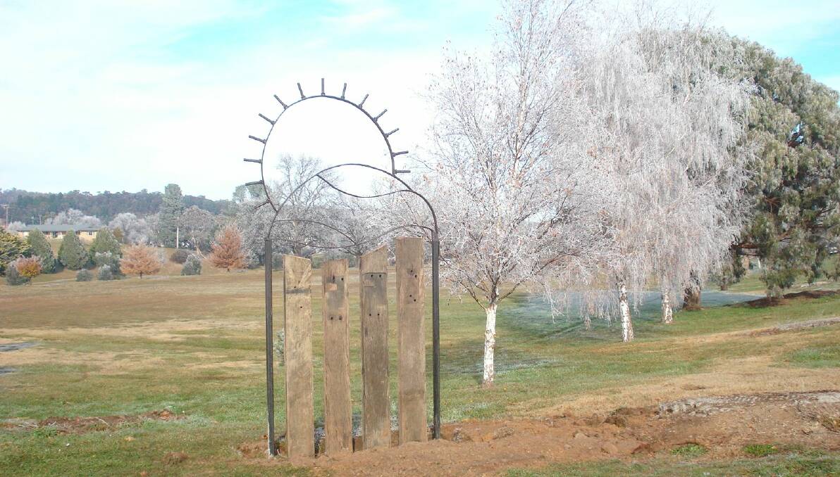 The sunrise sculpture that has recently been installed by the Bombala Lions Club at Gunnago Park. 
