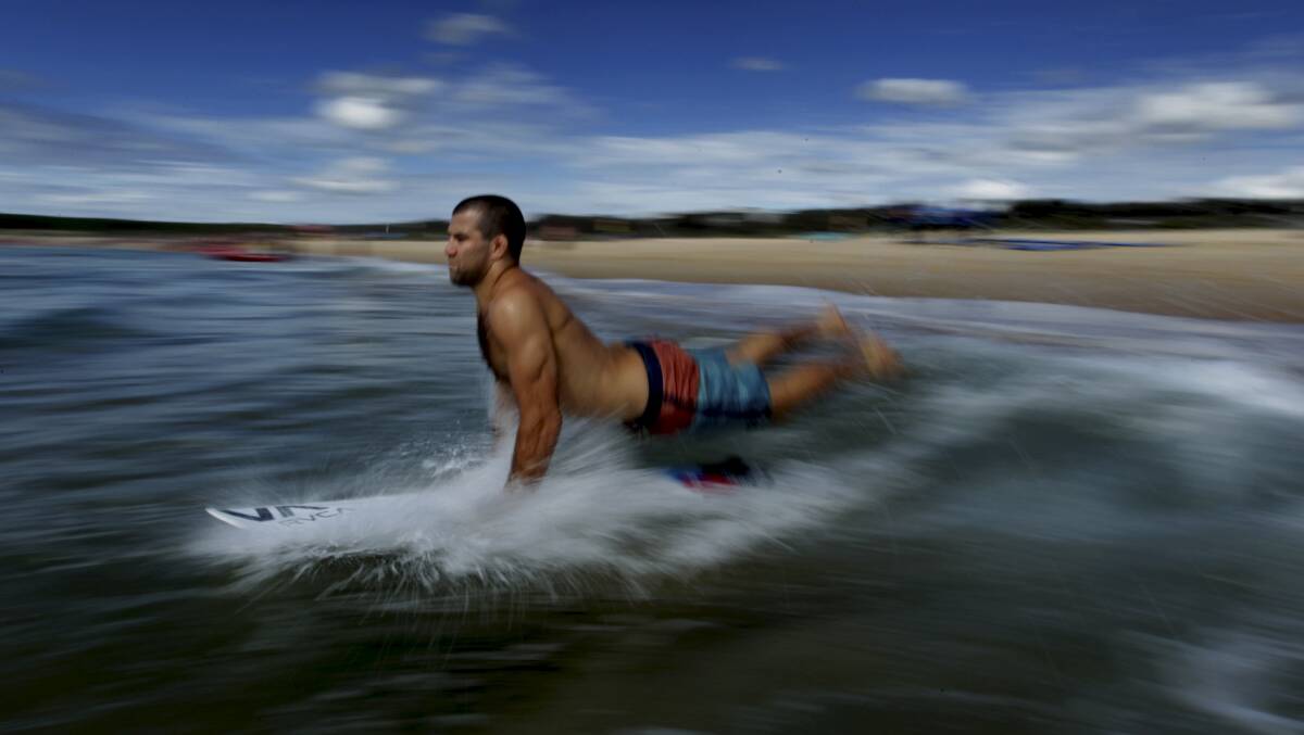 Photograph shows Maroubra big wave free surfer Richie Vaculik at Maroubra Beach. Photo: Dean Sewell