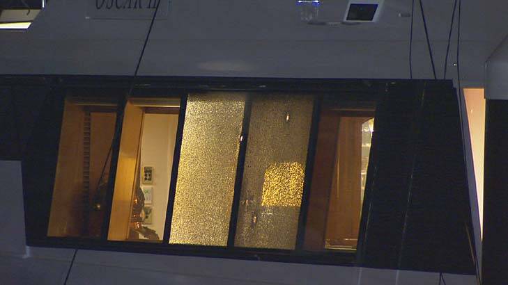 Windows shattered: up to 18 bullets were fired at the OSCAR II. Photo: Daniel Shaw