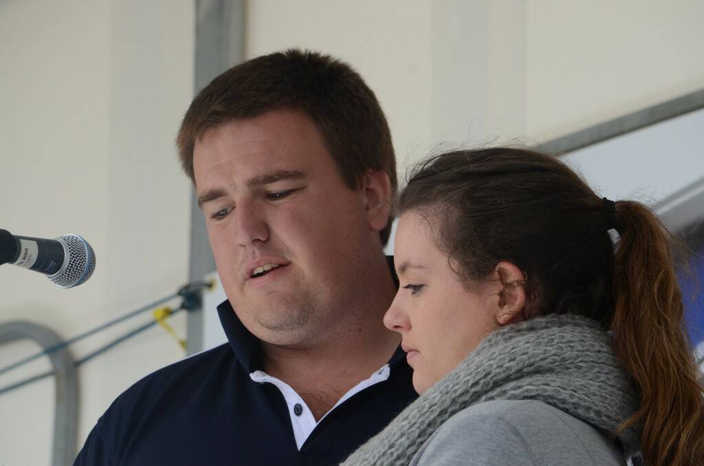 Shaun and Talia Wood during the emotional reading of the inscriptions to be placed on the truck drivers memorial.