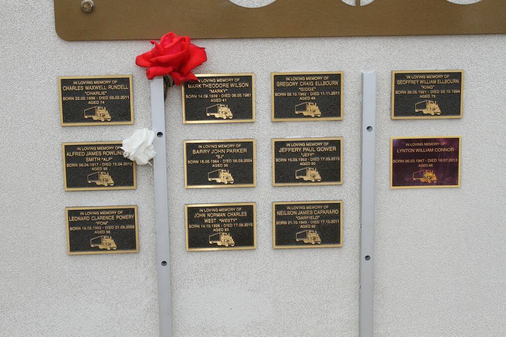The first of the plaques on the wall of the White Hill Truck Drivers Memorial at Murray Bridge.
