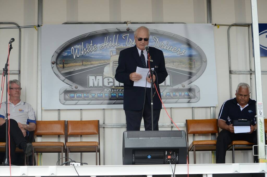 Mayor Allan Arbon at the opening of the White Hill Truck Drivers Memorial at Murray Bridge.