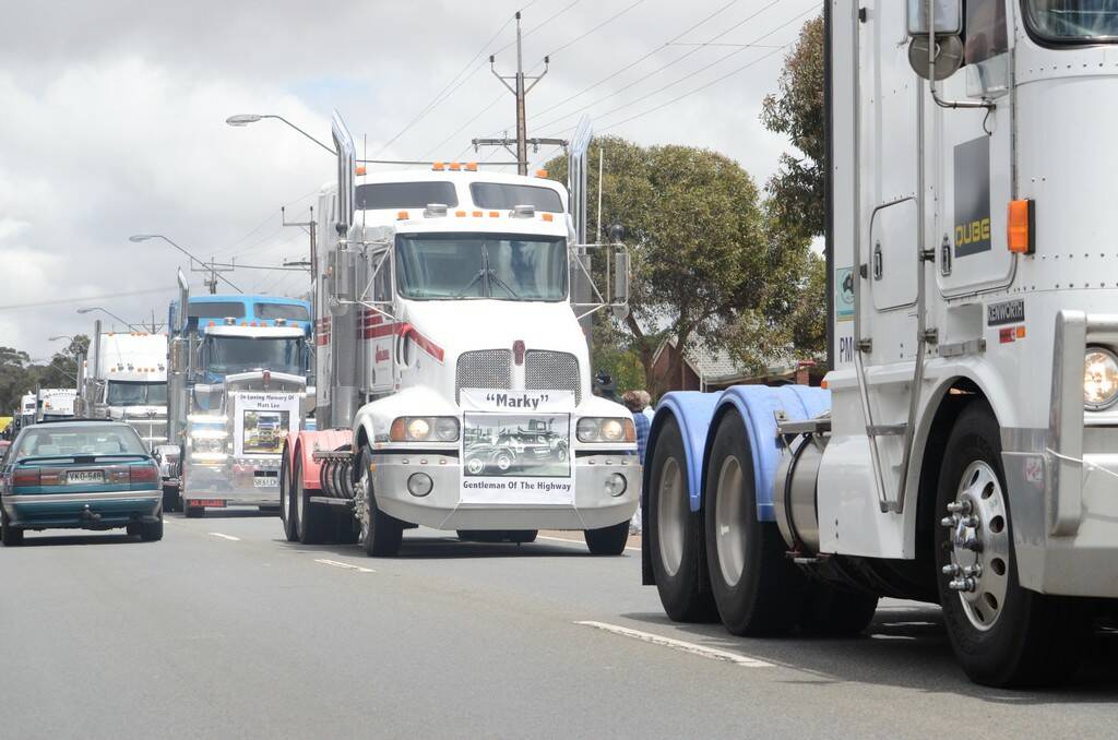 Trucks roll into Murray Bridge for the opening of the White Hill Truck Drivers Memorial.