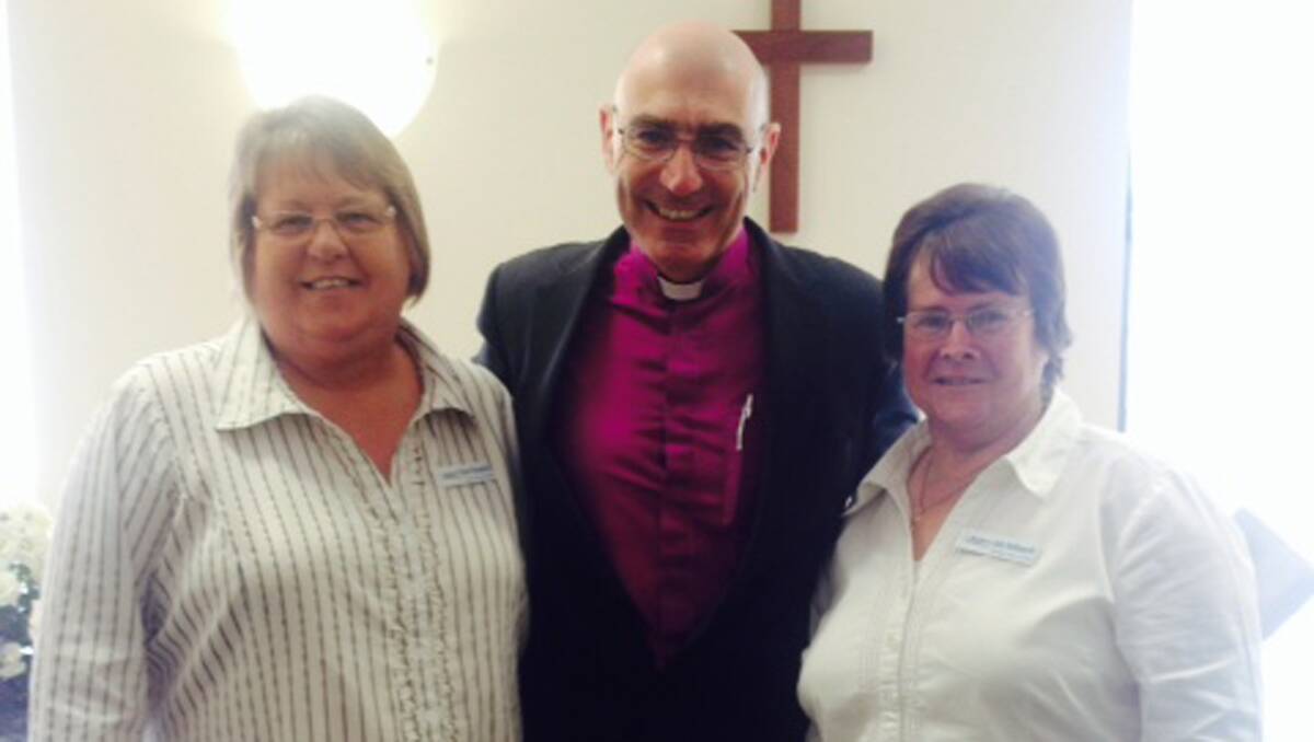 Karen Brownlie, Bishop Stuart Robinson and Judy Holdsworth after the blessing of the chapel at Currawarna.