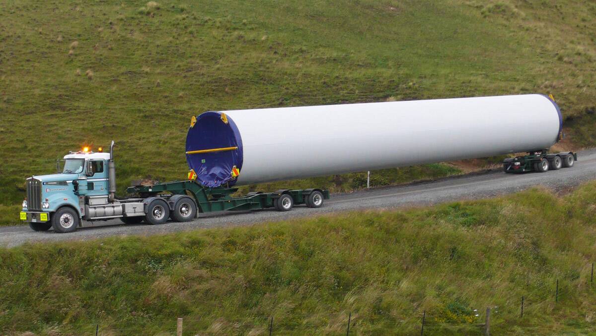 An example image of what is expected on local roads when Boco Rock Wind Farm components start being transported to the site from early April.