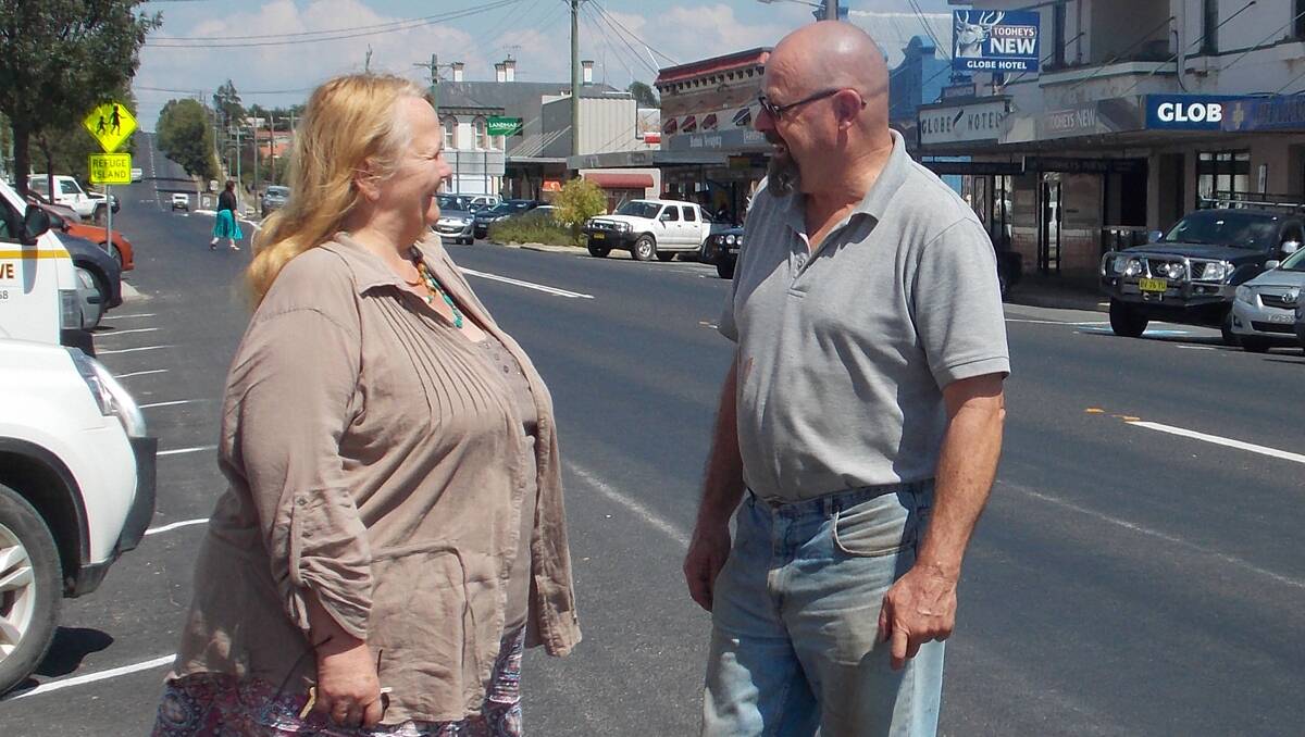 Bombala Council’s economic development officer Karen Cash and Maybe Street businessman  Pat Lomas of the Garden and Gadget Gallery discuss plans for the proposed chamber.
