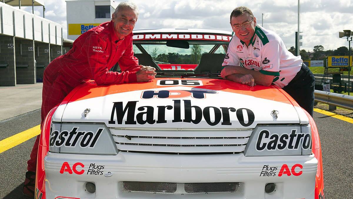  King of the Mountain Peter Brock with Larry Perkins and the VK Commodore that was part of the pair's famous one-two finish at Bathurst in 1984.