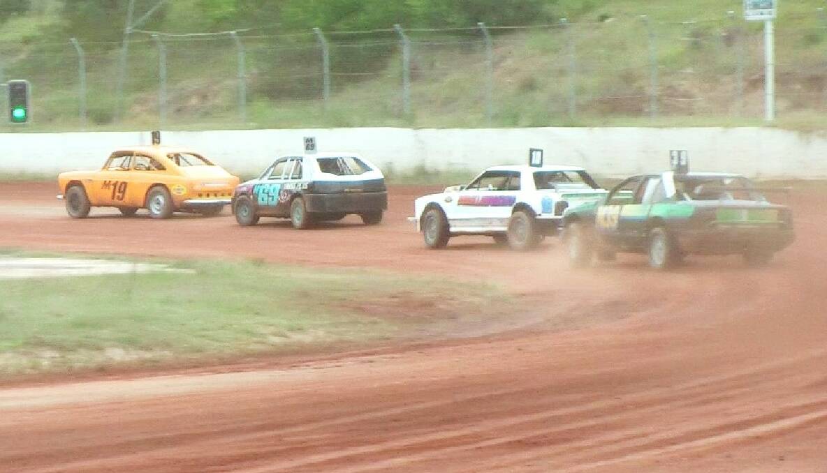MORUYA: At the Moruya Speedway on December 7 in the yellow car is Dennis Richardson of Nowra in 1st place, with local boys Wayne Healey M69 2nd, then Shane Jensen M10 3rd and Todd Baxter M39 4th.