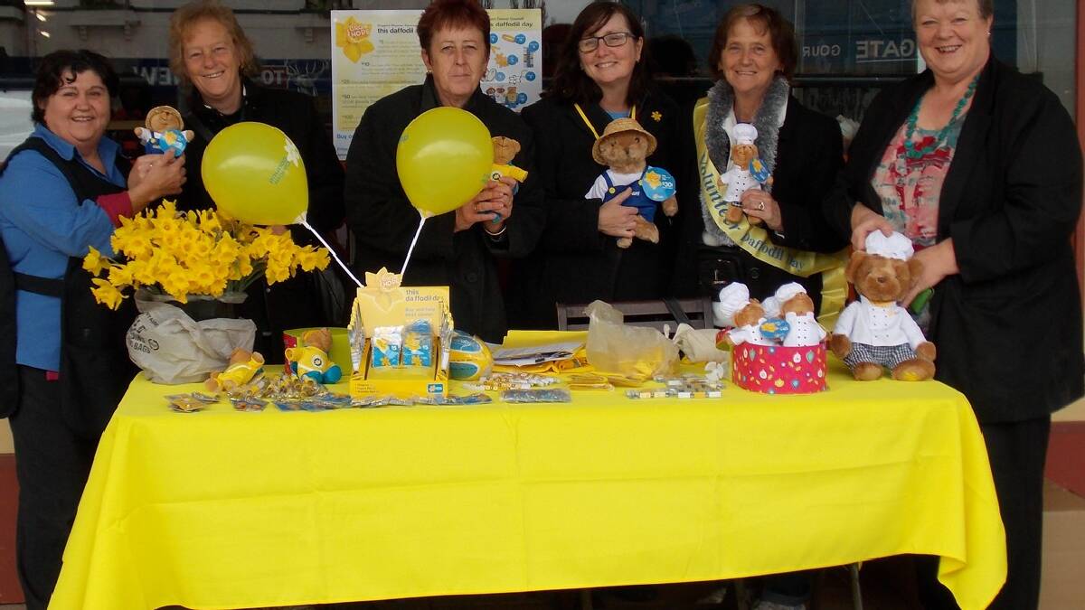Bombala's Kathy Papalia, Gail Giles, Julie Cottrell, Sahryn Platts, Fay Simpson and Jody Jones got behind the Daffodil Day cause despite the chilly day.