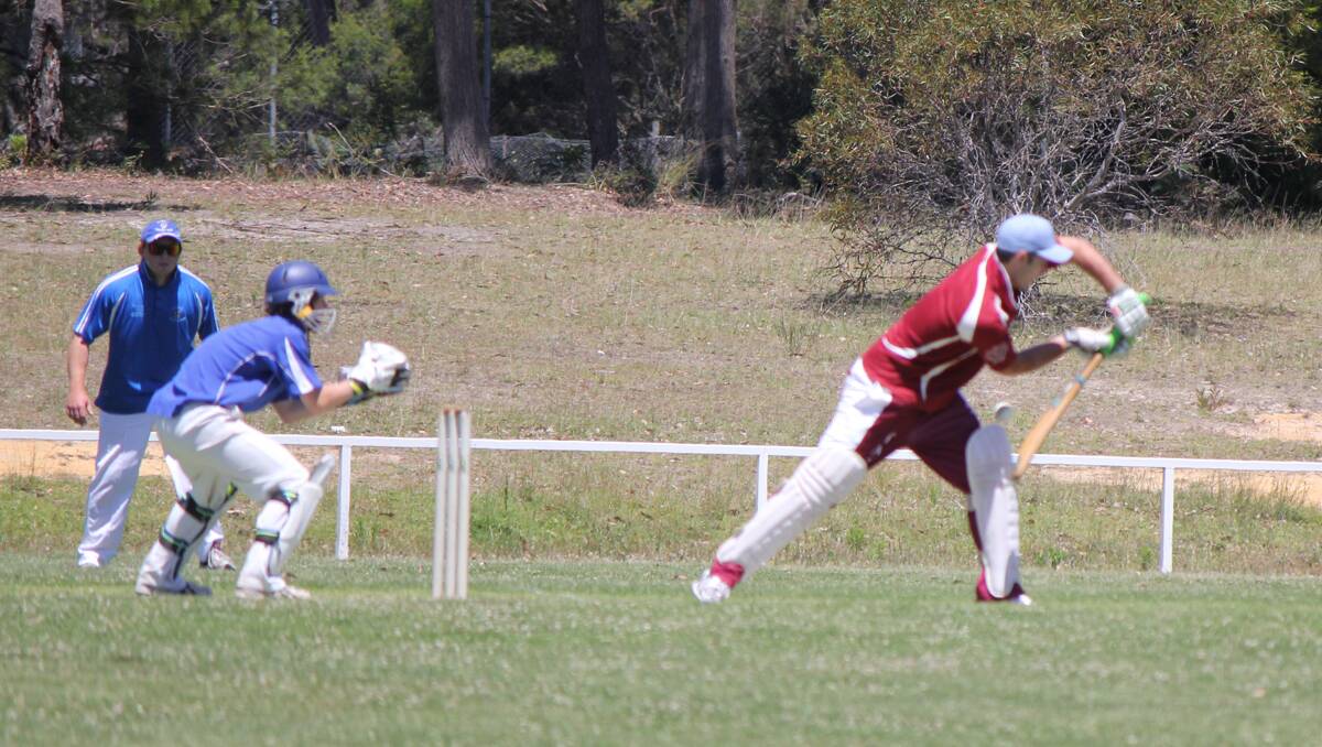  BEGA: Matt O'Relly for the Tathra squad blocks a shot from Pambula's fast bowlers on Saturday. 