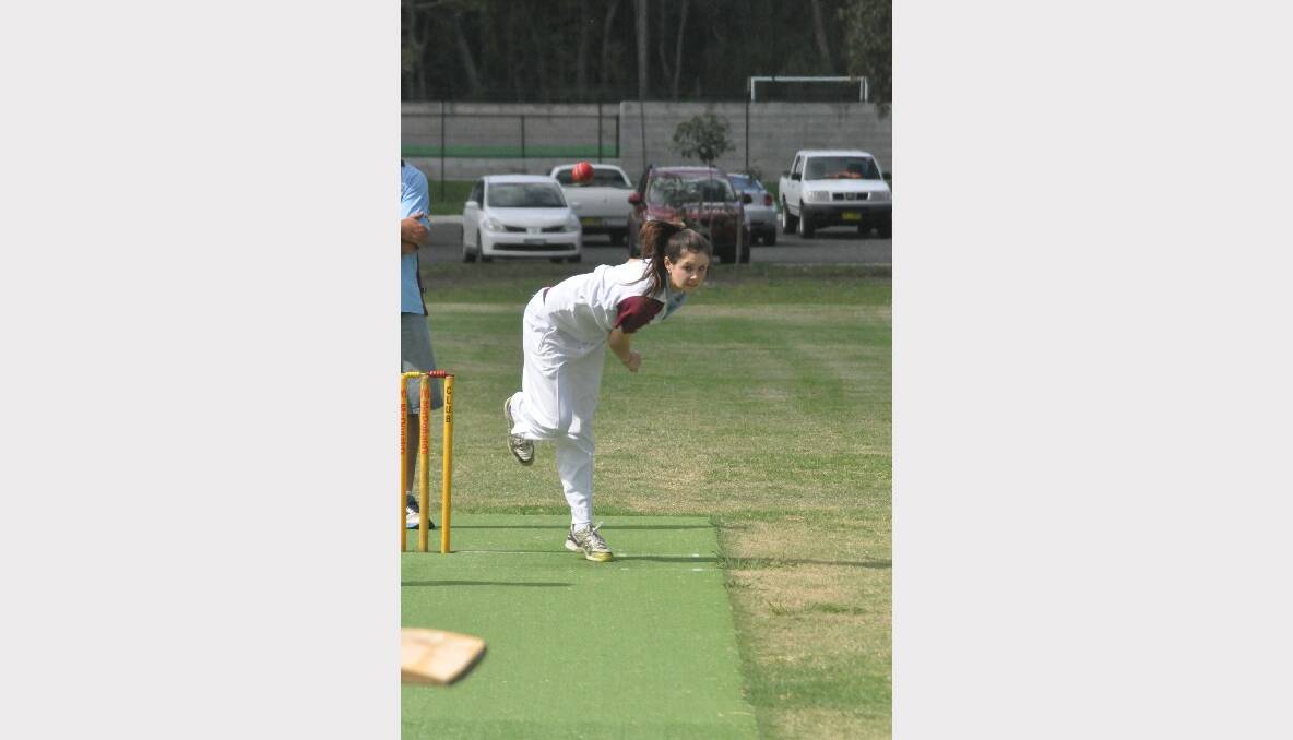 NOWRA: North Nowra-Cambewarra under 16s bowler Mia Davidson sends one down during her spell of 1/14 against Bomaderry on Saturday. Photo: DAMIAN MCGILL 