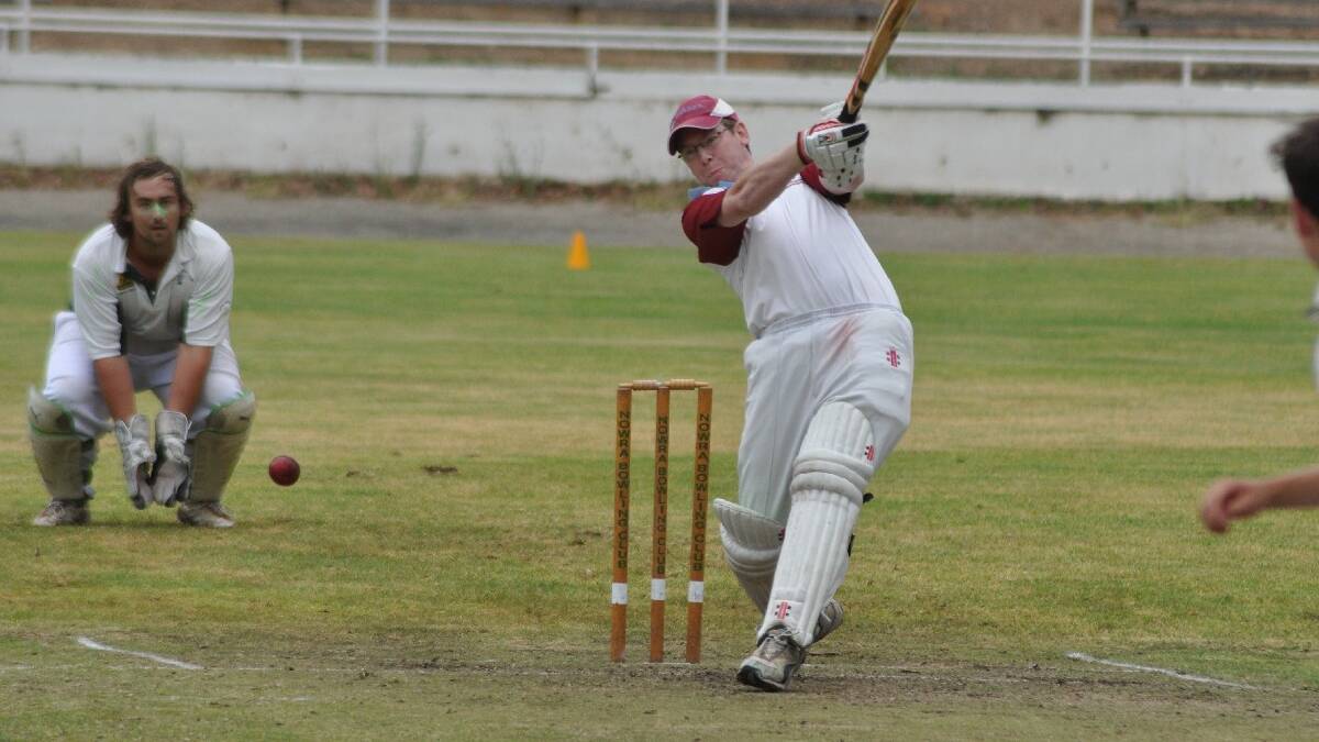 NOWRA: North-Nowra-Cambewarra’s Chris Agar on his way to 50 runs in his team’s loss to Nowra on Sarurday at Nowra Showground. Photo: PATRICK FAHY
