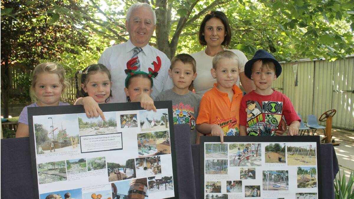 BEGA: Bega Preschool children share with Mayor Bill Taylor their grand ideas for improvements that could be made to Littleton Gardens - including a pirate ship!
