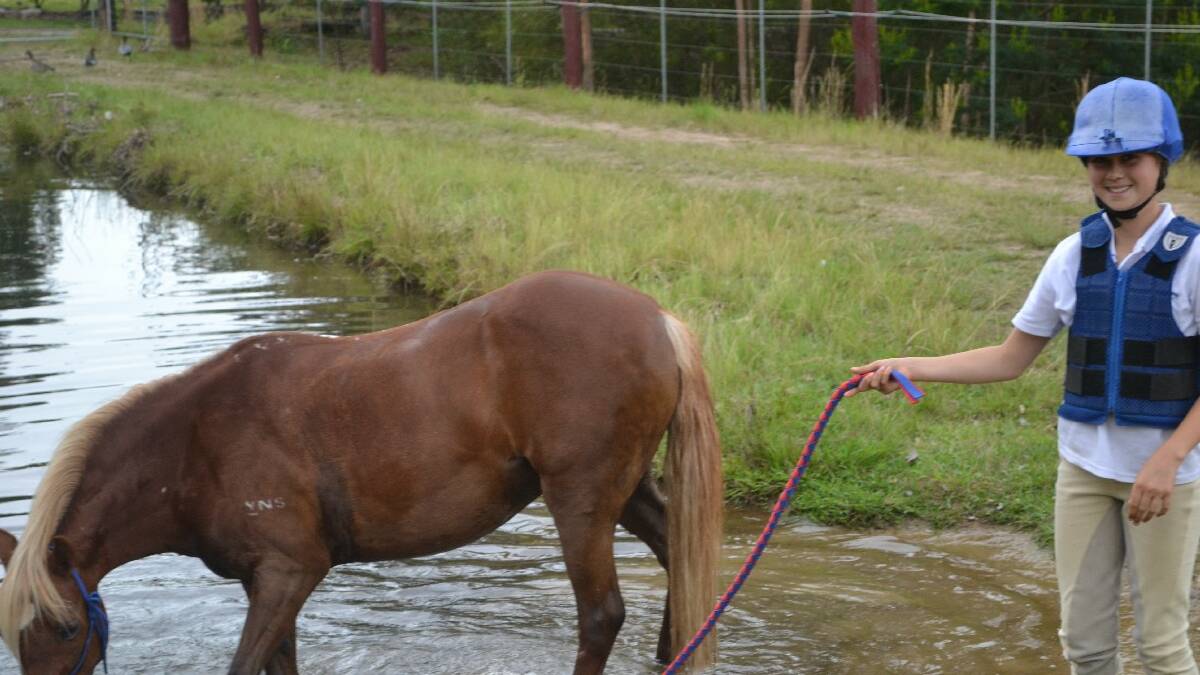 BATEMANS BAY: Izzy Cummins and her horse Sassy take a splash at the Chris Burton eventing clinic. Izzy was among other young riders that got to work and meet olympian Chris Burton last Thursday. 