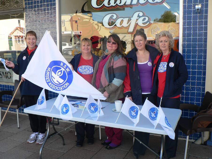 Bombala nurses, Jenny Caldwell, Linda Holster, Robin Sproates, Tanya Beck and Sue Brotherton walked off the job to raise awareness of hospital staffing levels and ratios last Wednesday.