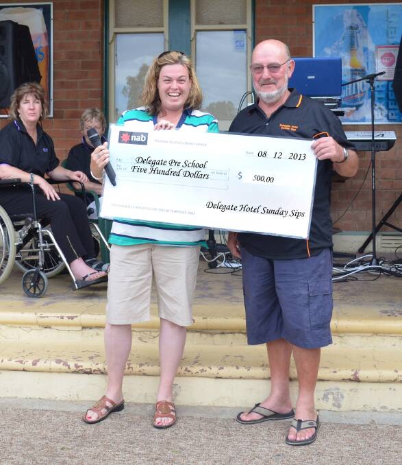 Kevin Callaway presented a cheque to the preschool’s Nerrida Manning.  