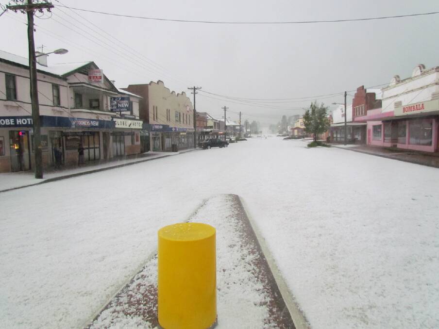 Bombala was hit by a vicious hail storm that covered the town in white on Saturday evening. 