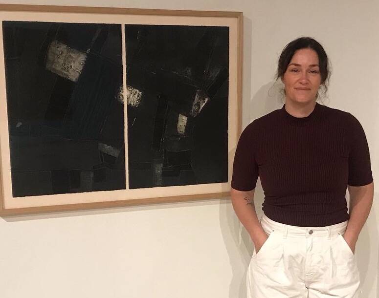 At Newcastle Art Gallery: Bree Rooney with her artwork: I retraced your steps a thousand times, twice. Picture: Miguel Mash