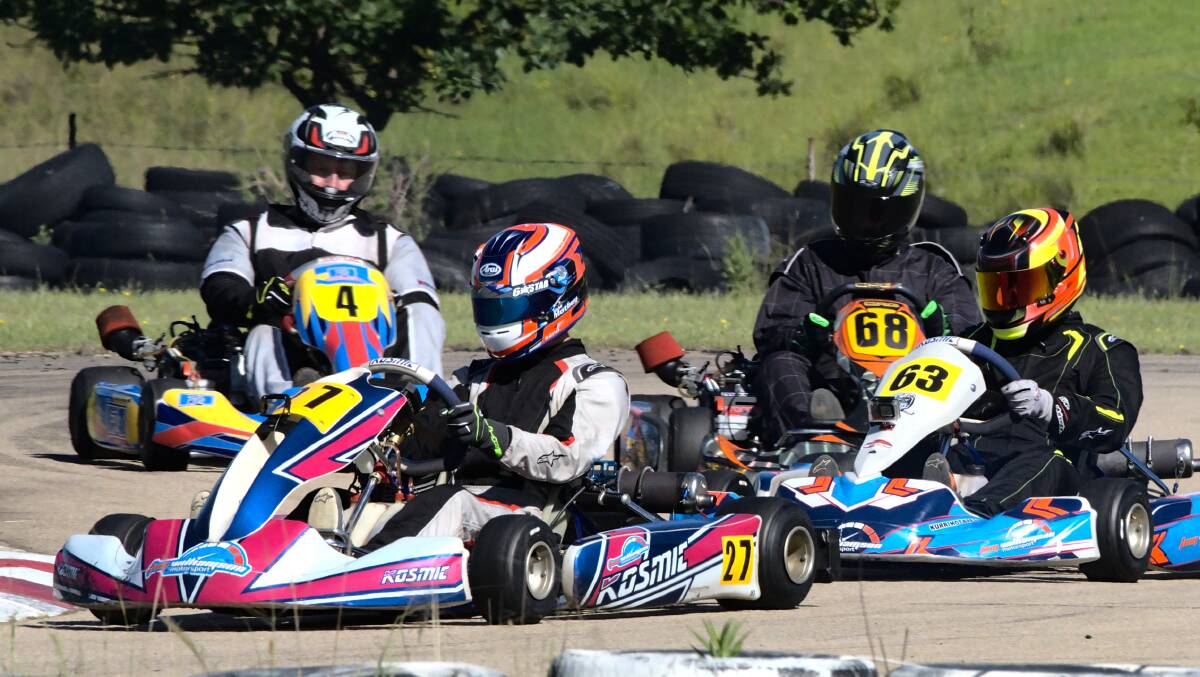 REVVED UP: On-track karting action during the weekend's Sapphire Cup. Photo: Andrew Larkin