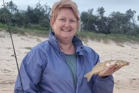 Club member Fiona Beasley shows off one of eight whiting caught on Main Beach, Merimbula on Sunday evening. Picture supplied